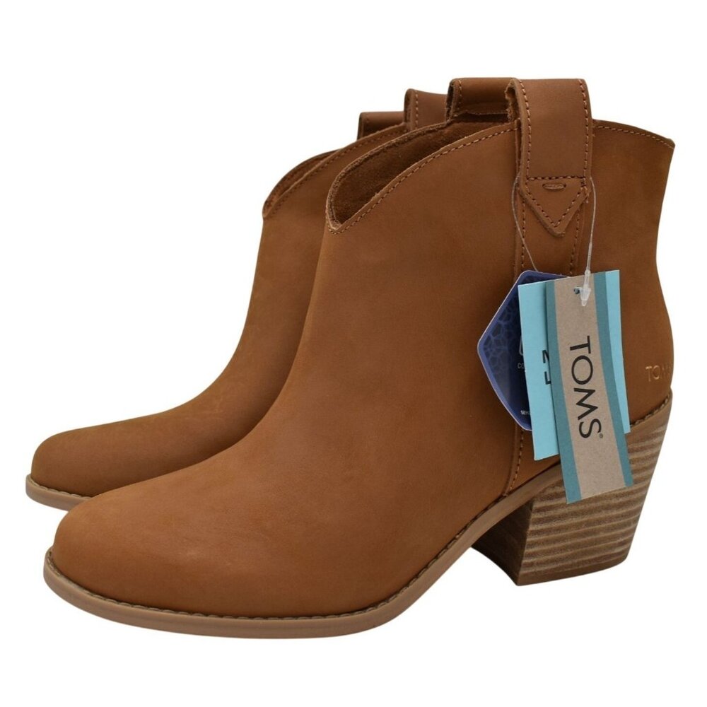 TOMS Womens Size‎ 7 Constance Tan Leather Heeled Western Booties Boots Shoes